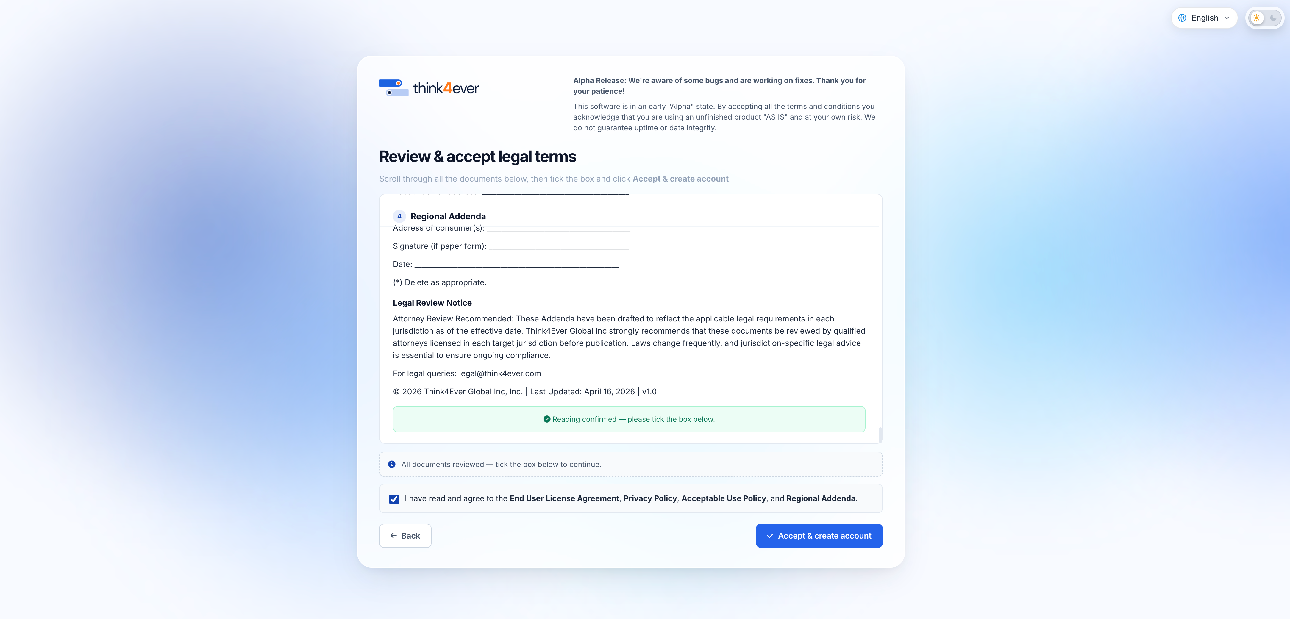 Accept User Agreements