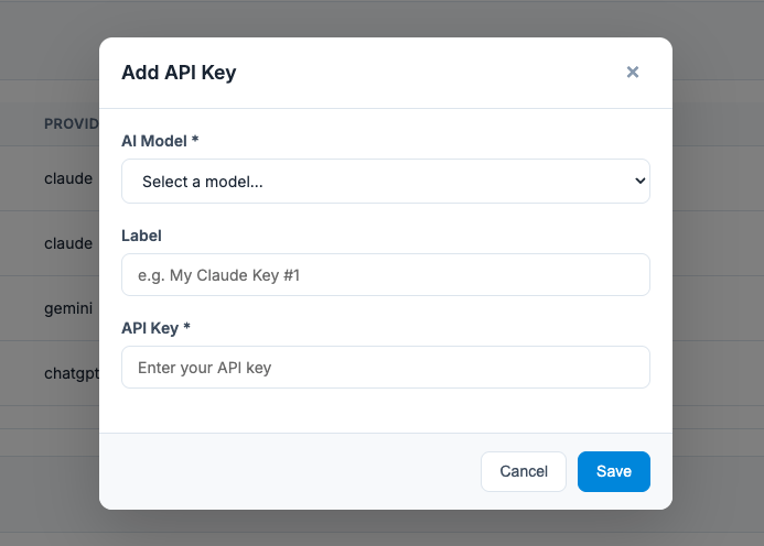 Add API Key Modal