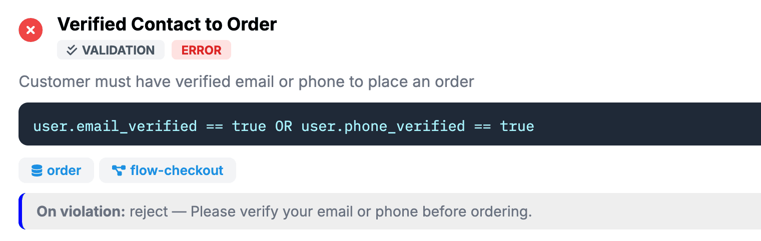 Verified Contact to Order Business Rule Example