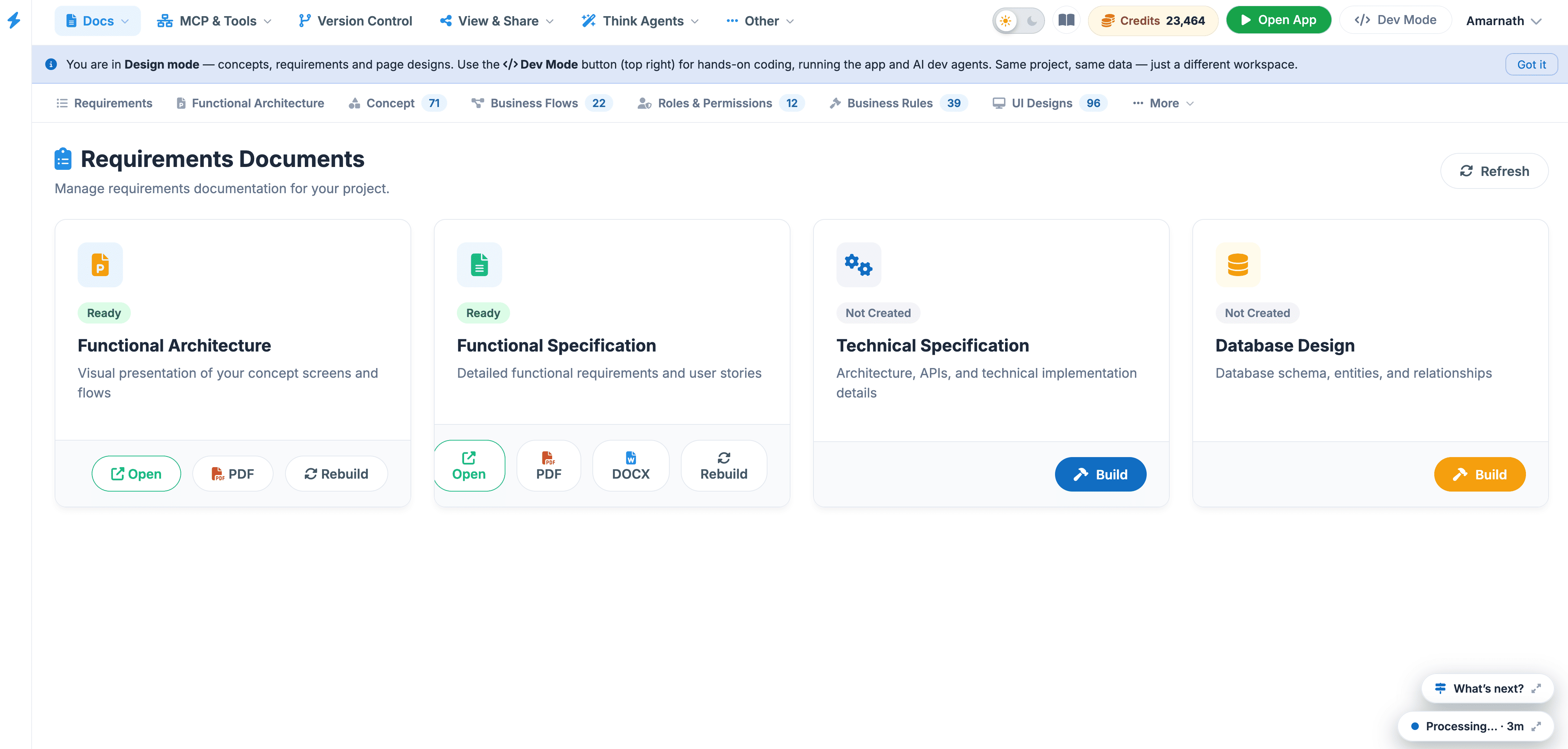 Requirements Documents Dashboard