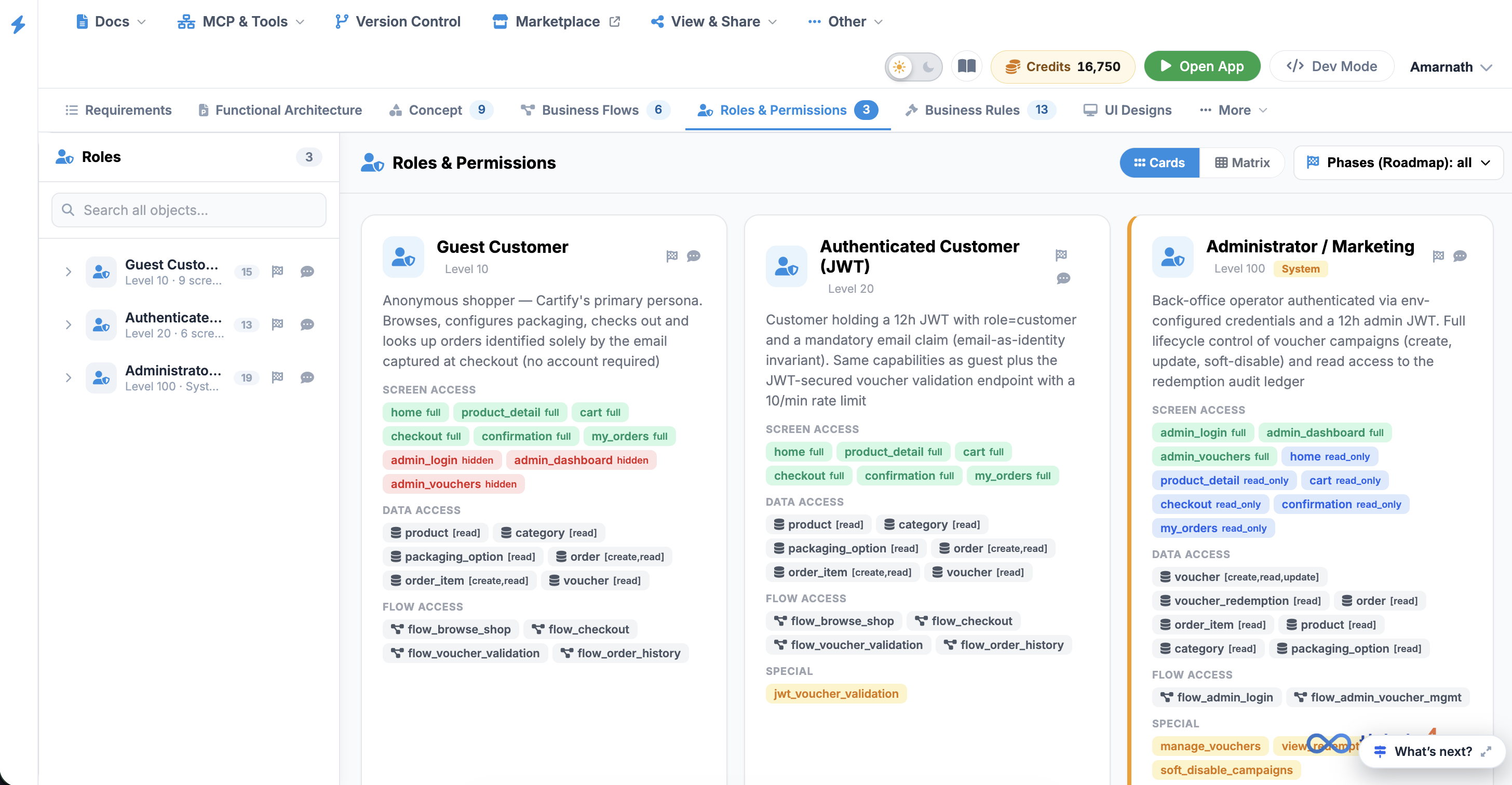 Roles & Permissions Cards View